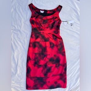 London Times Red and Black Midi Dress